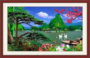 File Tranh Cây Tùng Hồ Nước 640 – File gốc JPG Tranh Phong Cảnh