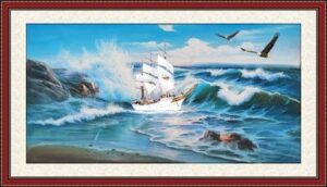 Thuyền Buồm và Sóng Biển 667 – File gốc PSD Tranh Thuận Buồm Xuôi Gió
