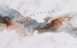 File tranh Đàn chim và mây trời 684TL - File gốc tranh in deco lụa kính 3D canvas