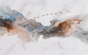 File tranh Đàn chim và mây trời 684TL – File gốc tranh in deco lụa kính 3D canvas