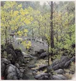 Tranh Cầu Đá Trong Rừng Cây 710 - File gốc JPG Tranh Phong Cảnh