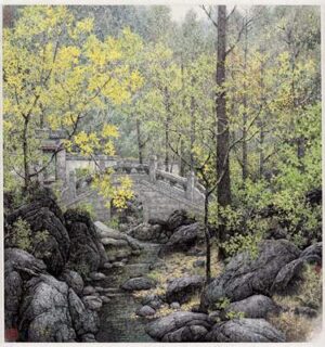 Tranh Cầu Đá Trong Rừng Cây 710 – File gốc JPG Tranh Phong Cảnh