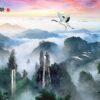 Chim Hạc Bay Trên Mây Núi 713 - File gốc JPG Tranh Phong Cảnh
