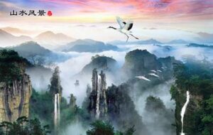 Chim Hạc Bay Trên Mây Núi 713 – File gốc JPG Tranh Phong Cảnh