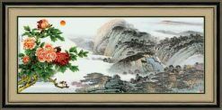 Tranh Sông Núi Hoa Mẫu Đơn 719 - File gốc JPG Tranh Phong Cảnh
