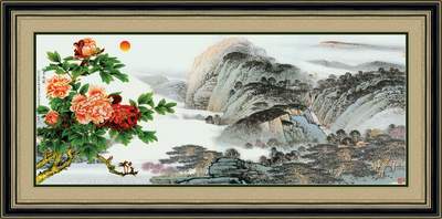 Tranh Sông Núi Hoa Mẫu Đơn 719 - File gốc JPG Tranh Phong Cảnh