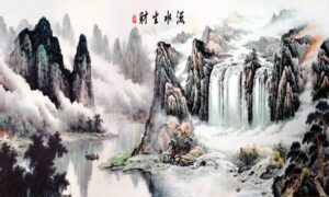 Tranh Thủy Mặc Núi Tuyết Trắng 735 – File gốc PSD Tranh Phong Cảnh