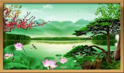 Hồ Nước Hoa Sen Cây Tùng 744 - File gốc JPG Tranh Phong Cảnh