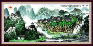 Tranh Làng Quê Trên Núi 811 – File gốc PSD Tranh Phong Cảnh