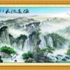 Tranh Nai Hạc trên Núi Rừng 822 - File gốc PSD Tranh Phong Cảnh