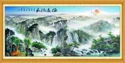 Tranh Nai Hạc trên Núi Rừng 822 - File gốc PSD Tranh Phong Cảnh