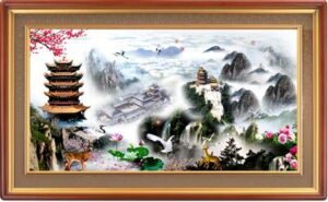 Tranh Rừng Núi Hươu Nai 834 – File gốc PSD Tranh Phong Thủy