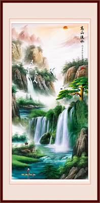 Tùng Hạc Núi Thác Nước 858 - File gốc PSD Tranh Phong Cảnh