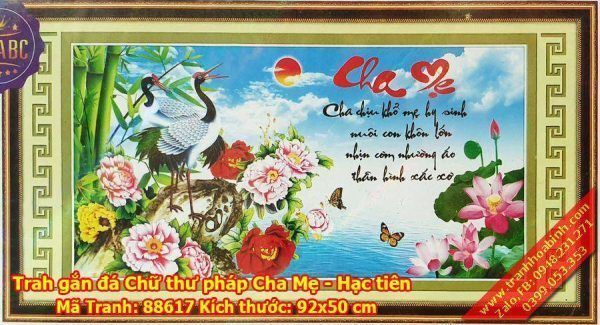 Tranh gắn đá chữ Cha Mẹ Hạc Tiên 88617