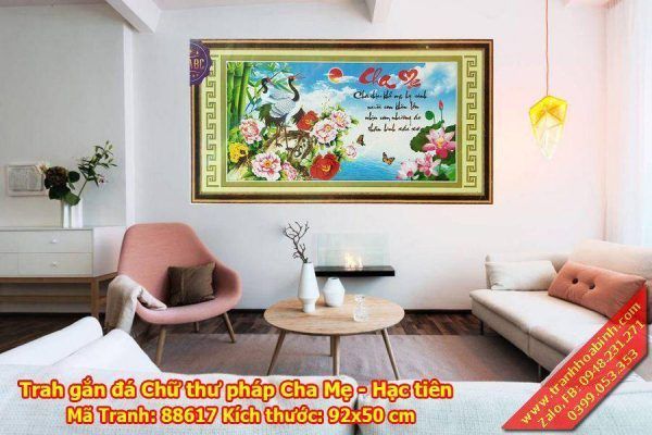 Tranh gắn đá chữ Cha Mẹ Hạc Tiên 88617