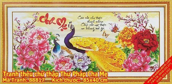 Tranh thêu chữ thập thư pháp Cha Mẹ 88817