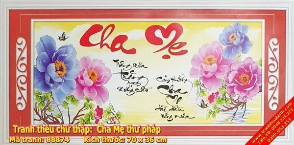 Tranh thêu chữ thập Cha Mẹ Thư Pháp 88874