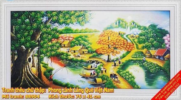 Tranh thêu chữ thập Phong Cảnh Làng Quê 88904