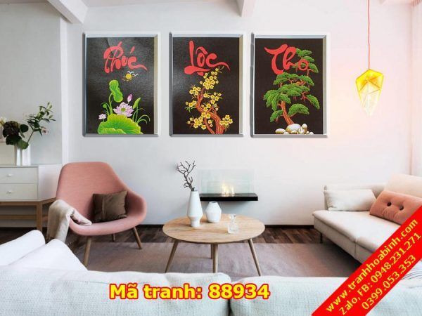 Tranh thêu chữ thập thư pháp 3 bức Phúc Lộc Thọ 88934