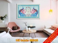 Tranh thêu chữ thập thư pháp vợ chồng 88940 - Đồng Hồ Chim Công Hoa Lan