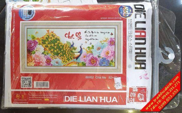 Tranh thêu chữ thập Cha Mẹ Chim Công Hoa Đào Mẫu Đơn 88952