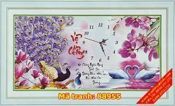 Tranh thêu chữ thập thư pháp vợ chồng 88955 - Đồng Hồ Chim Công Hoa Lan