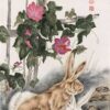 Đôi Thỏ Trong Vườn Hoa 994 - File gốc JPG Tranh Thủy Mặc