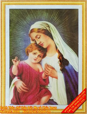 Tranh thêu chữ thập Đức Mẹ và Chúa Jesus A694
