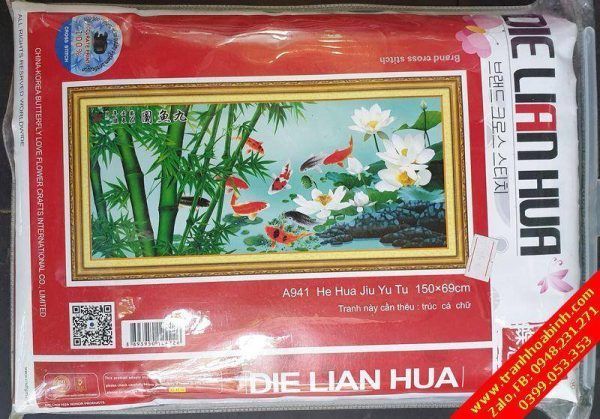 Tranh thêu Cửu ngư quần hội A941