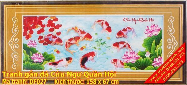 Tranh gắn đá Cửu Ngư Quần Hội DF027