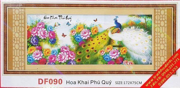 Tranh gắn đá Chim Công Hoa Khai Phú Quý DF090