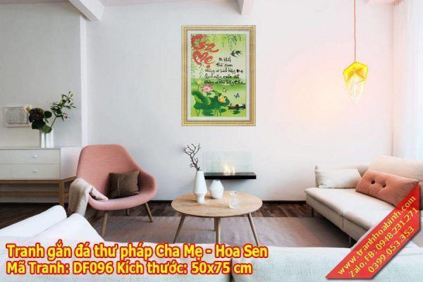 Tranh gắn đá chữ Cha Mẹ DF096 - Cành Liễu Hoa Sen