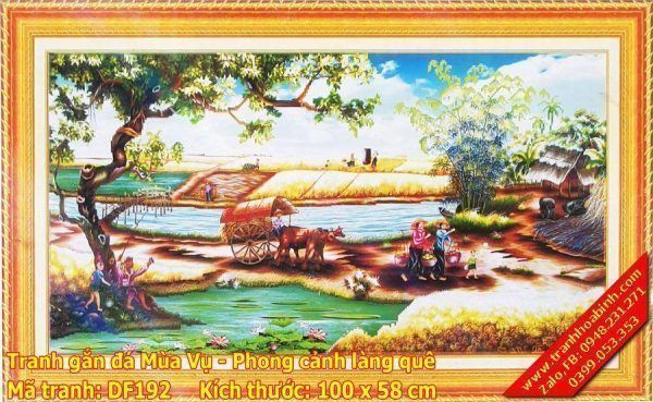 Tranh gắn đá Mùa Vụ DF192 - Phong cảnh làng quê