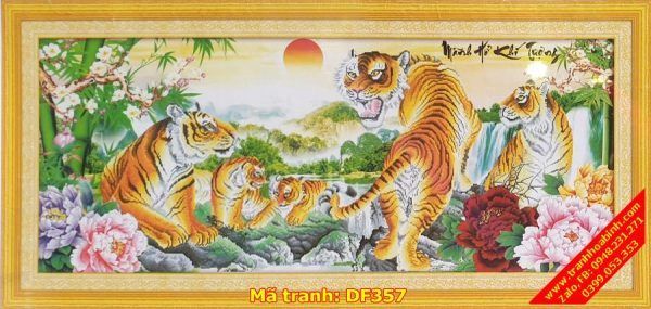 Tranh gắn đá Mãnh Hổ Khí Tượng DF357 - Ngũ Hổ Mãnh Tướng