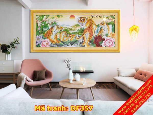 Tranh gắn đá Mãnh Hổ Khí Tượng DF357 - Ngũ Hổ Mãnh Tướng