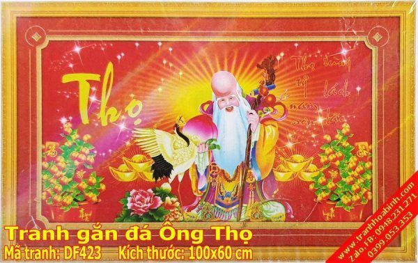 Tranh gắn đá Ông Thọ DF432 - Tranh Chúc Thọ người cao tuổi