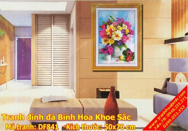 Tranh đính đá Bình Hoa Khoe Sắc DF841