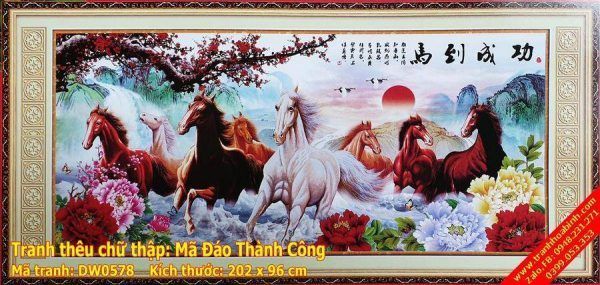 Tranh thêu chữ thập Mã đáo thành công DW0578