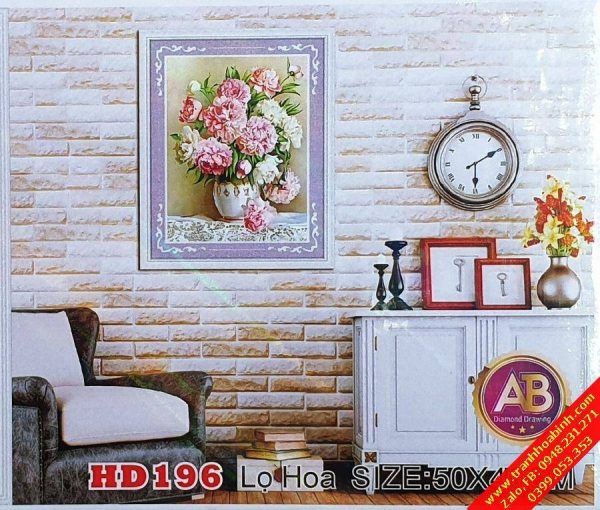 Tranh gắn đá Lọ hoa Mẫu Đơn HD196