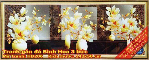 Tranh gắn đá Bình Hoa 3 Bức HD206 - Hoa Ngọc Lan