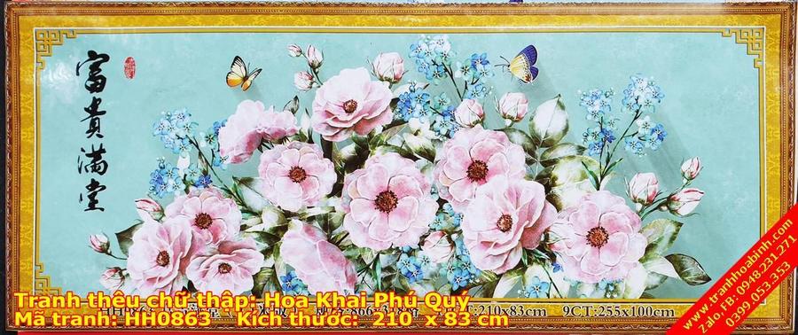 Tranh thêu chữ thập Hoa Khai Phú Quý HH0863