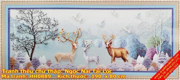 Tranh thêu chữ thập Hươu Nai Tài Lộc HH0889