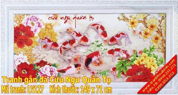 Tranh gắn đá Cửu Ngư Quần Tụ LV127 Niên Niên Hữu Dư