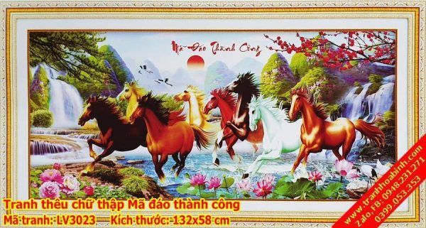 Tranh thêu chữ thập Mã đáo thành công LV3023