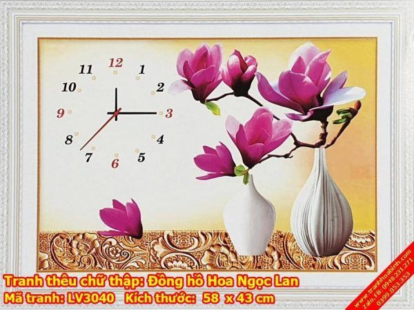 Tranh thêu chữ thập đồng hồ hoa Lan LV3040