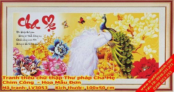 Tranh thêu chữ thập thư pháp Cha Mẹ LV3053