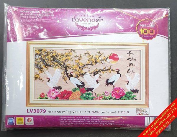 Tranh thêu chữ thập Hoa Khai Phú Quý LV3079