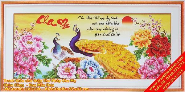 Tranh thêu chữ thập thư pháp Cha Mẹ LV3134