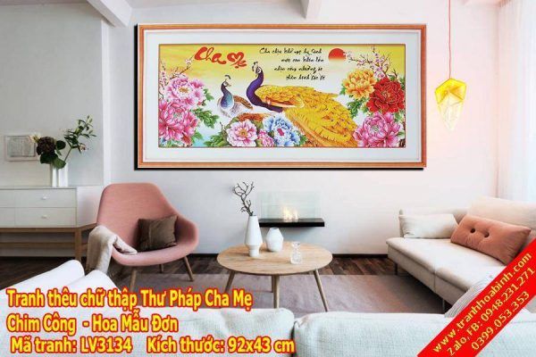 Tranh thêu chữ thập thư pháp Cha Mẹ LV3134