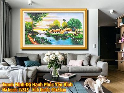 Tranh Đính đá Hạnh Phúc Yên Bình LV315 - Tranh gắn đá Làng Quê